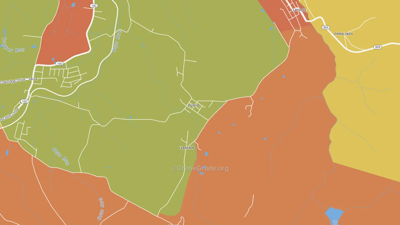 Dunlo, PA Map of Robbery Rates