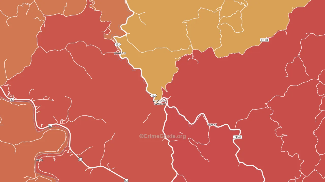 Dunlow, WV Map of Robbery Rates