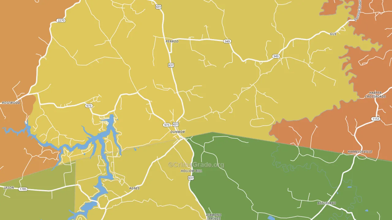Dunmor, KY Map of Robbery Rates