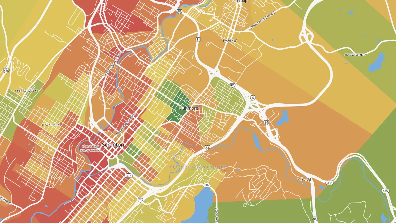 Dunmore, PA Map of Robbery Rates