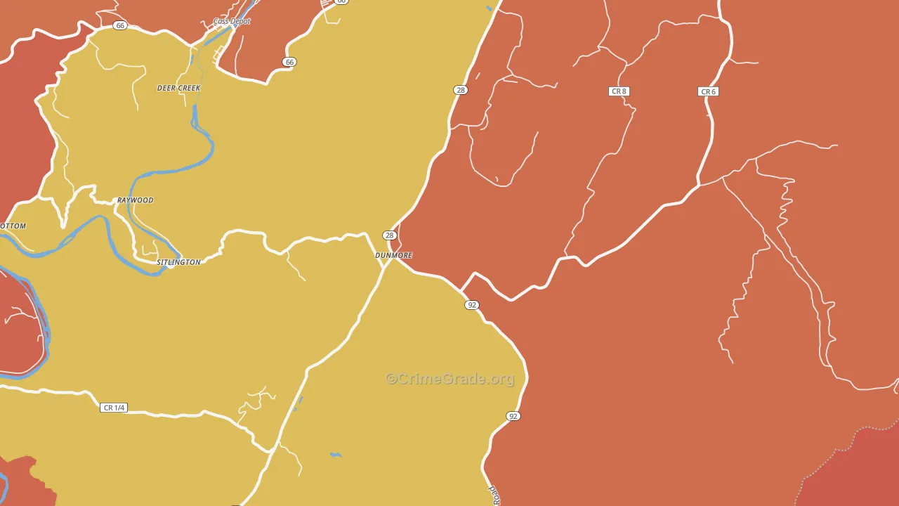 Dunmore, WV Map of Robbery Rates