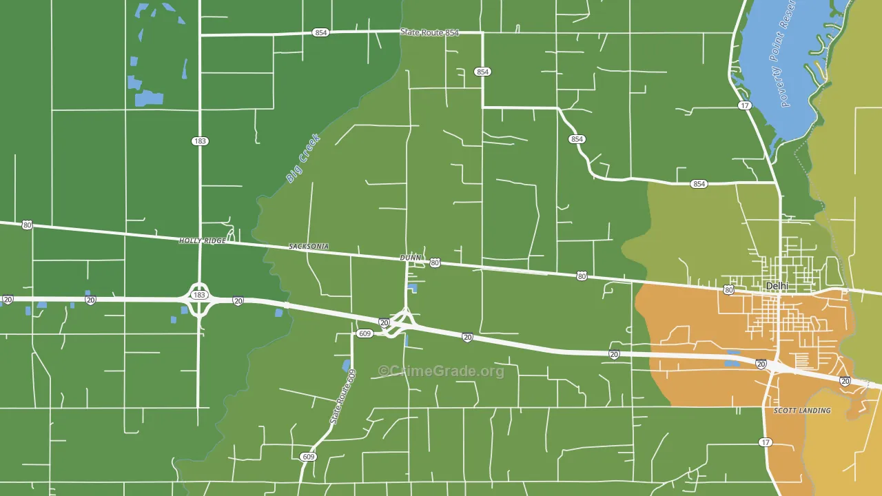 Dunn, LA Map of Robbery Rates