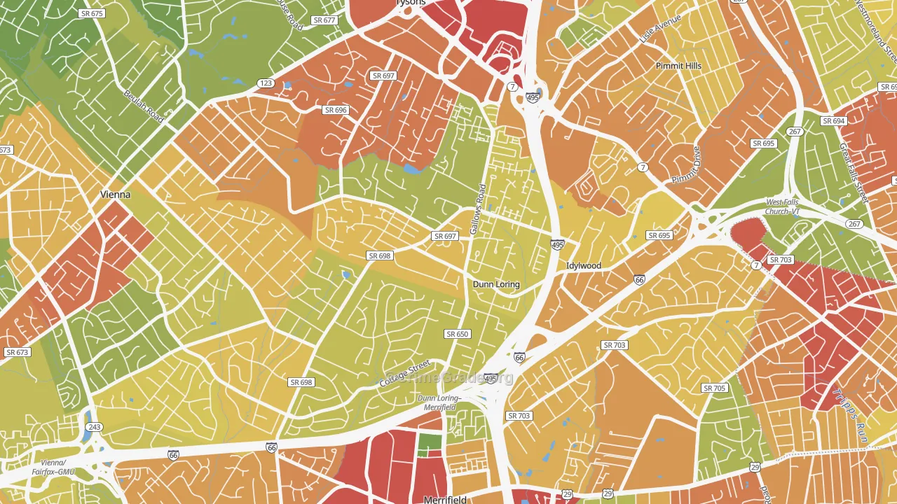 Dunn Loring, VA Map of Robbery Rates