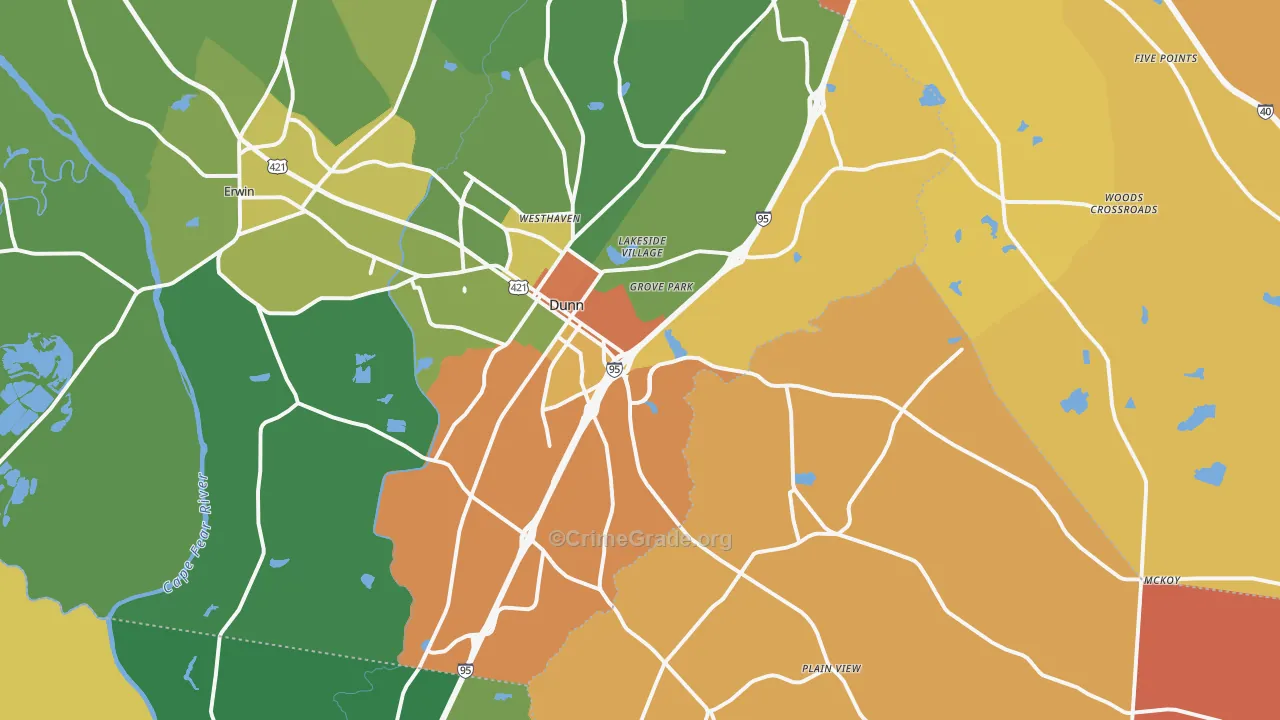 Dunn, NC Map of Robbery Rates