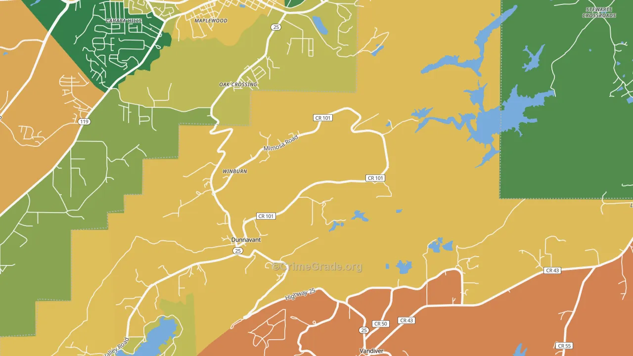 Dunnavant, AL Map of Robbery Rates