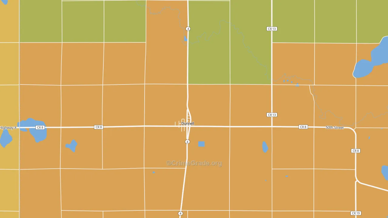 Dunnell, MN Map of Robbery Rates