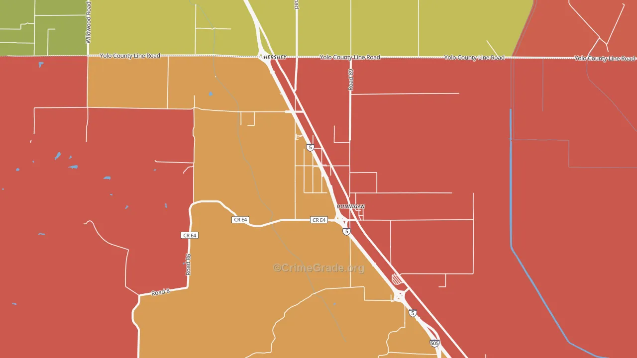 Dunnigan, CA Map of Robbery Rates