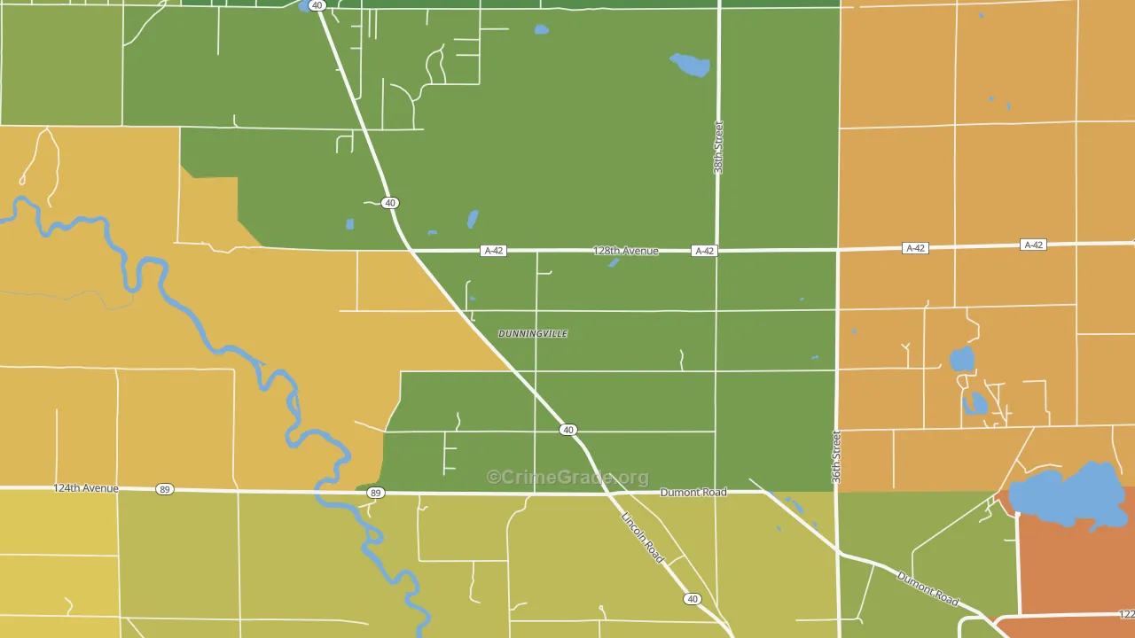 Dunningville, MI Map of Robbery Rates