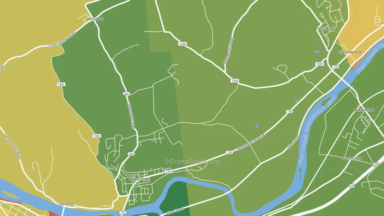 Dunnstown, PA Map of Robbery Rates