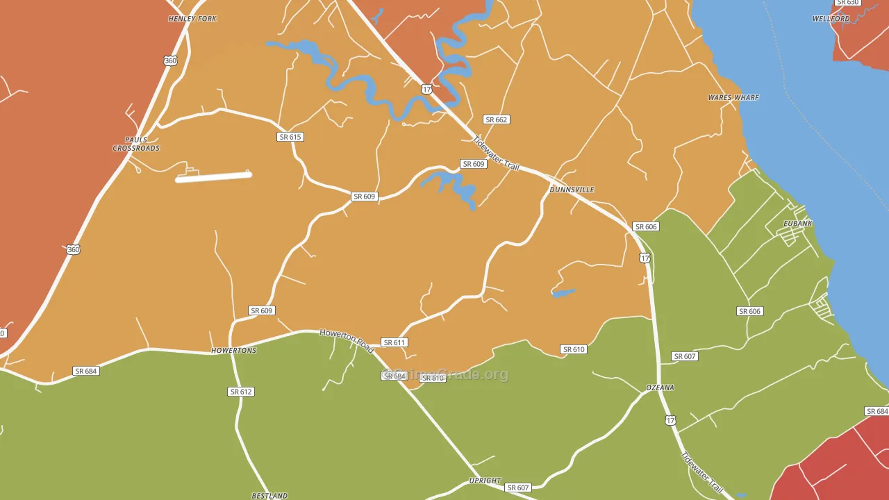Dunnsville, VA Map of Robbery Rates