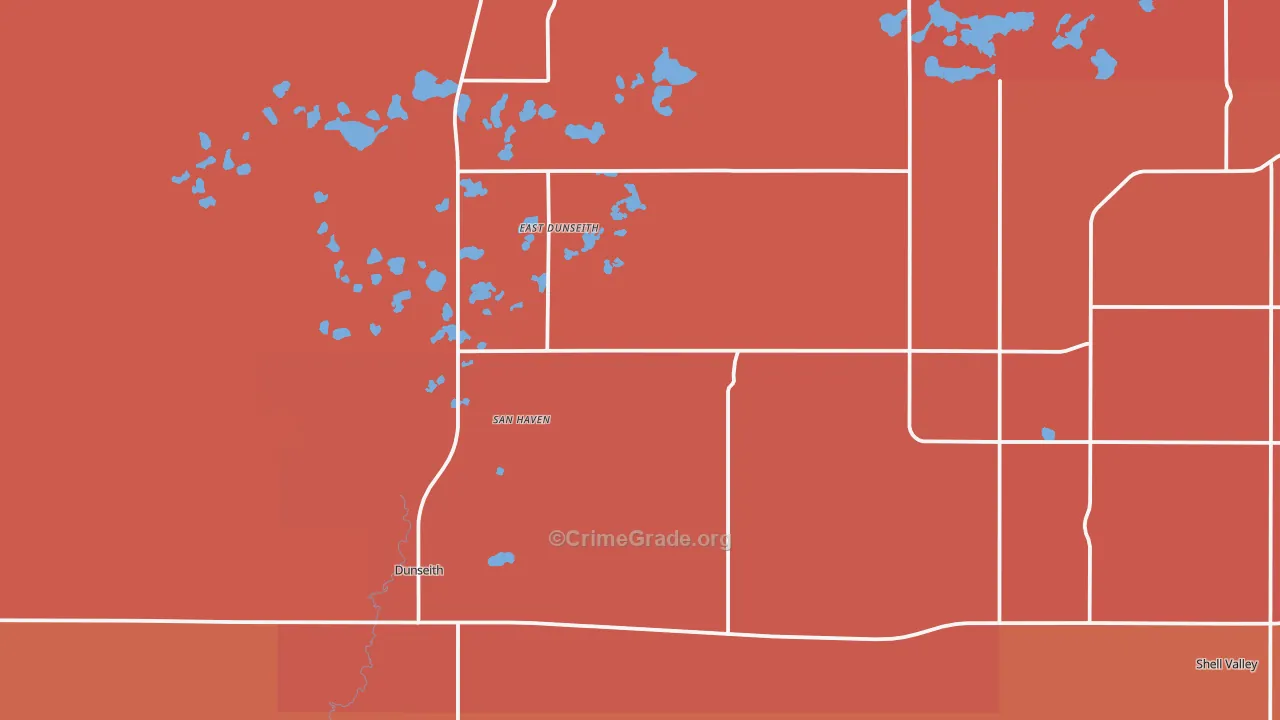 Dunseith, ND Map of Robbery Rates