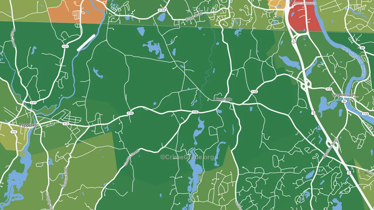 Dunstable, MA Map of Robbery Rates