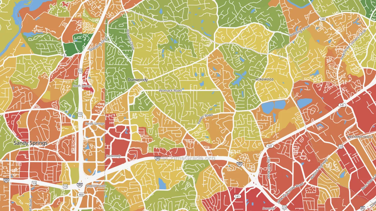 Dunwoody, GA Map of Robbery Rates