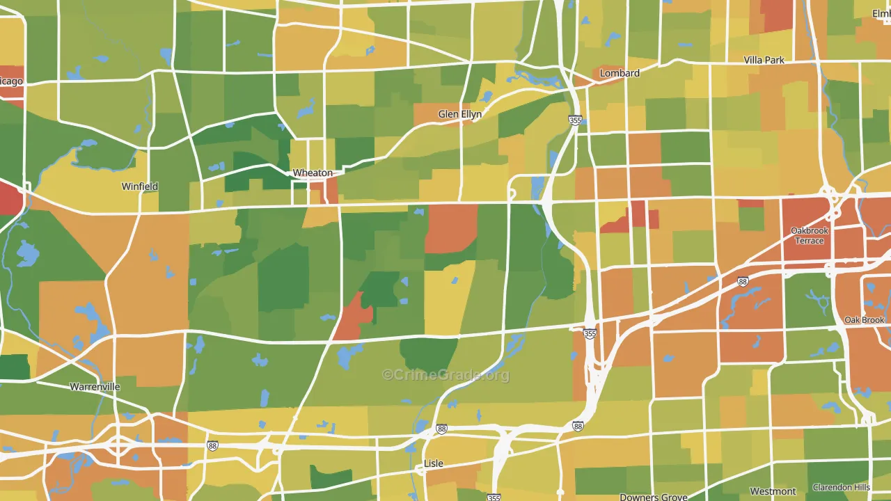 DuPage County, IL Map of Robbery Rates