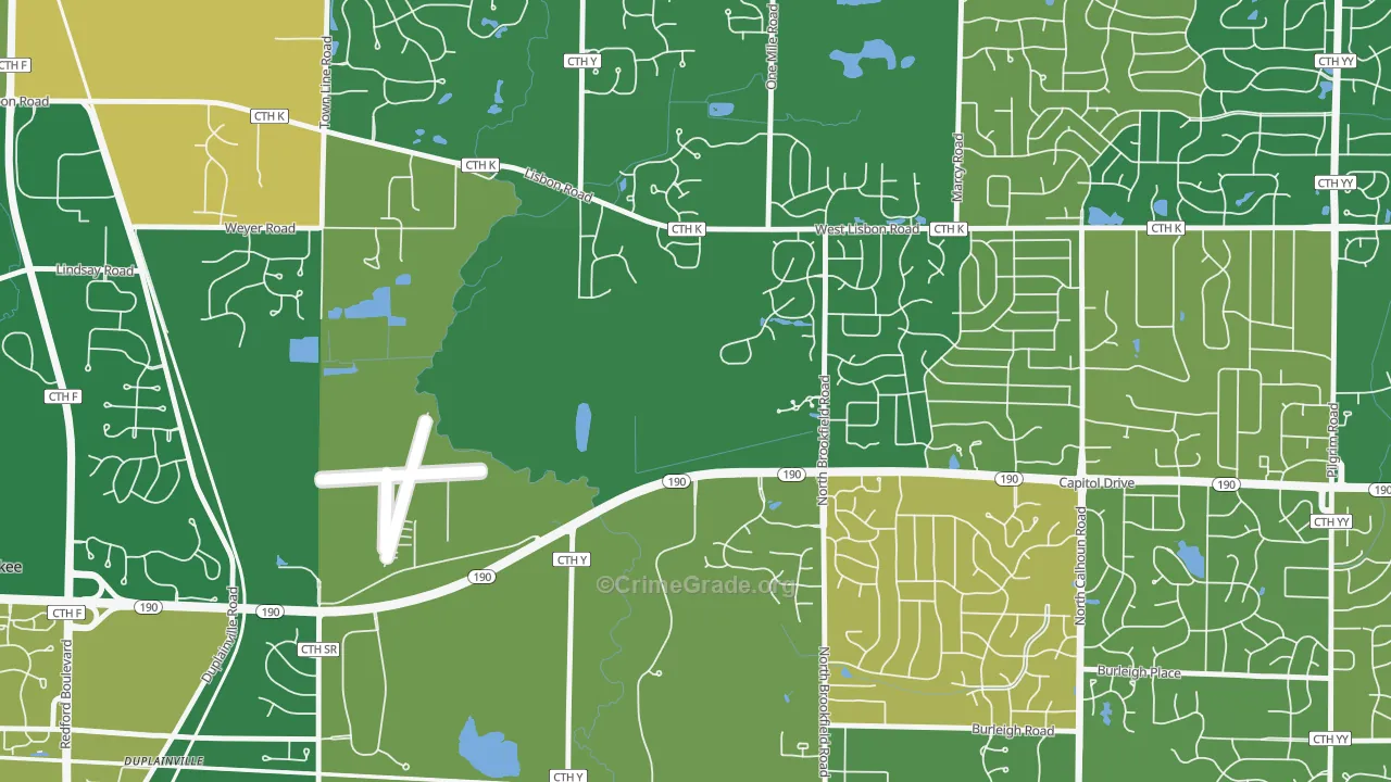 Duplainville, WI Map of Robbery Rates