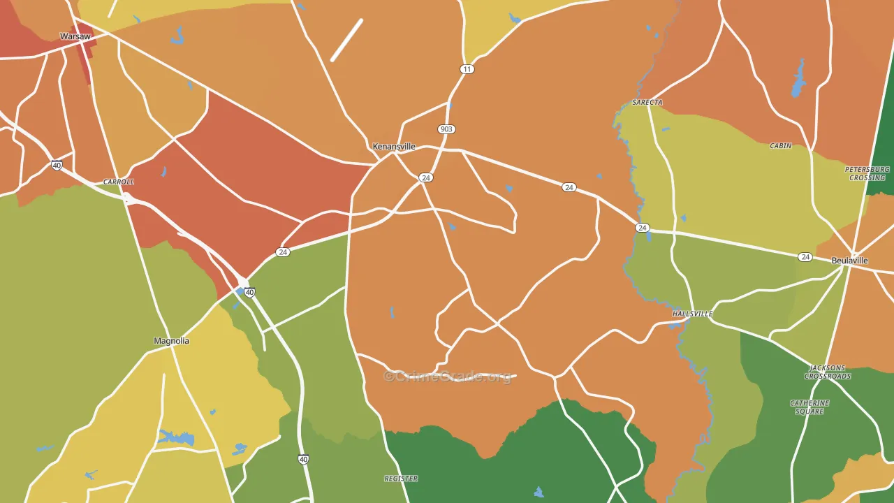 Duplin County, NC Map of Robbery Rates