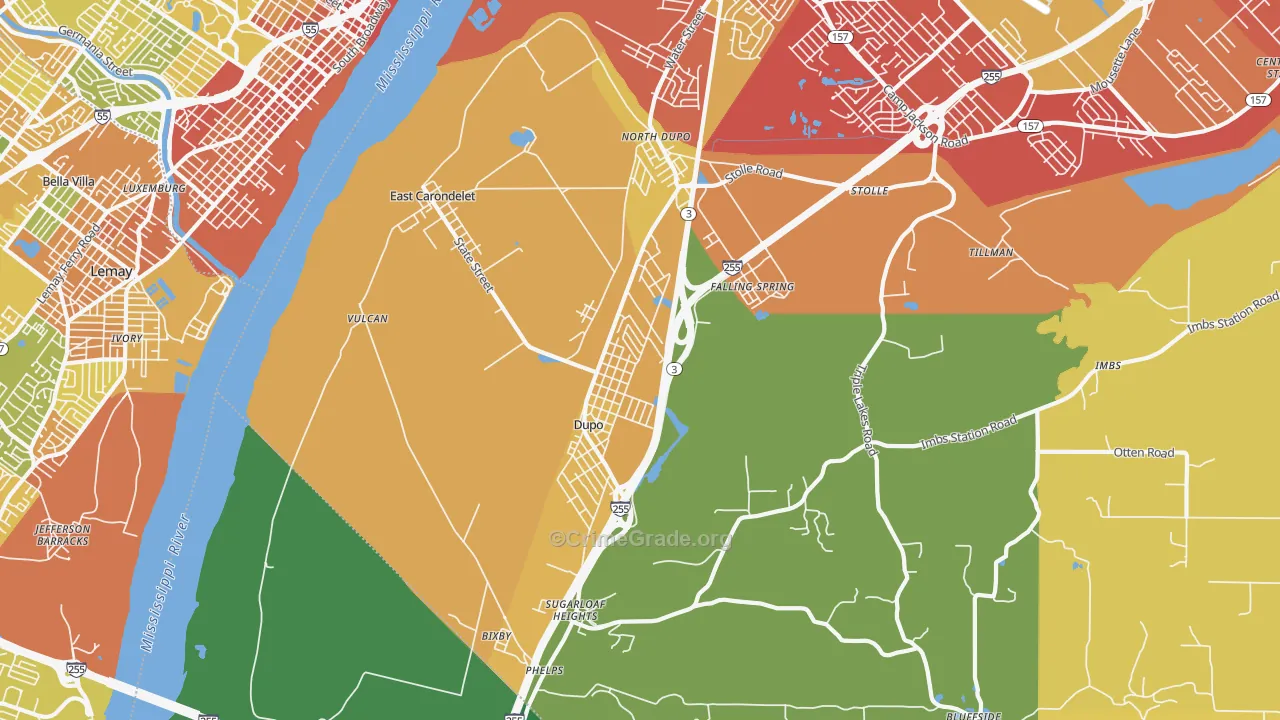 Dupo, IL Map of Robbery Rates