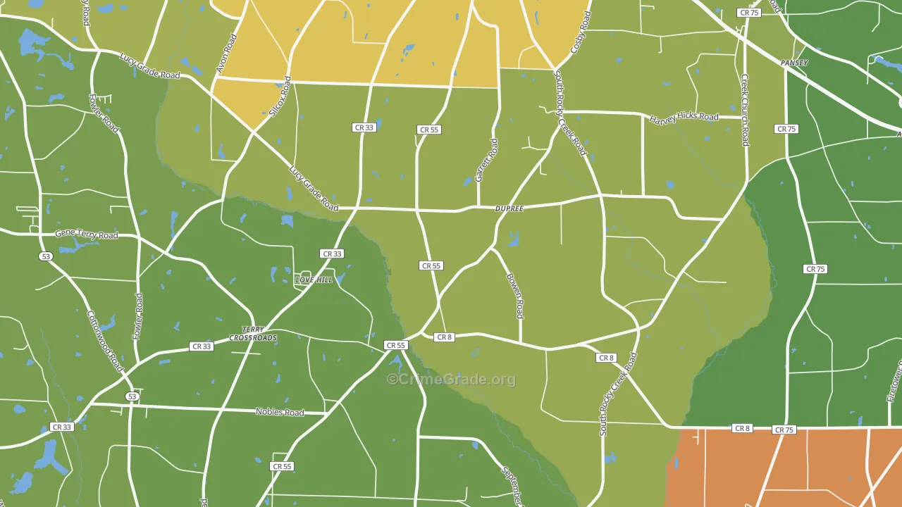 Dupree, AL Map of Robbery Rates