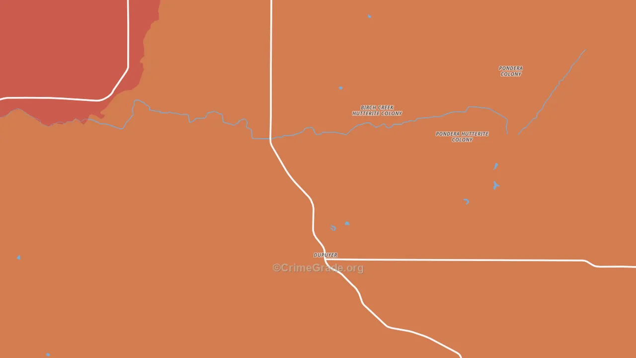 Dupuyer, MT Map of Robbery Rates