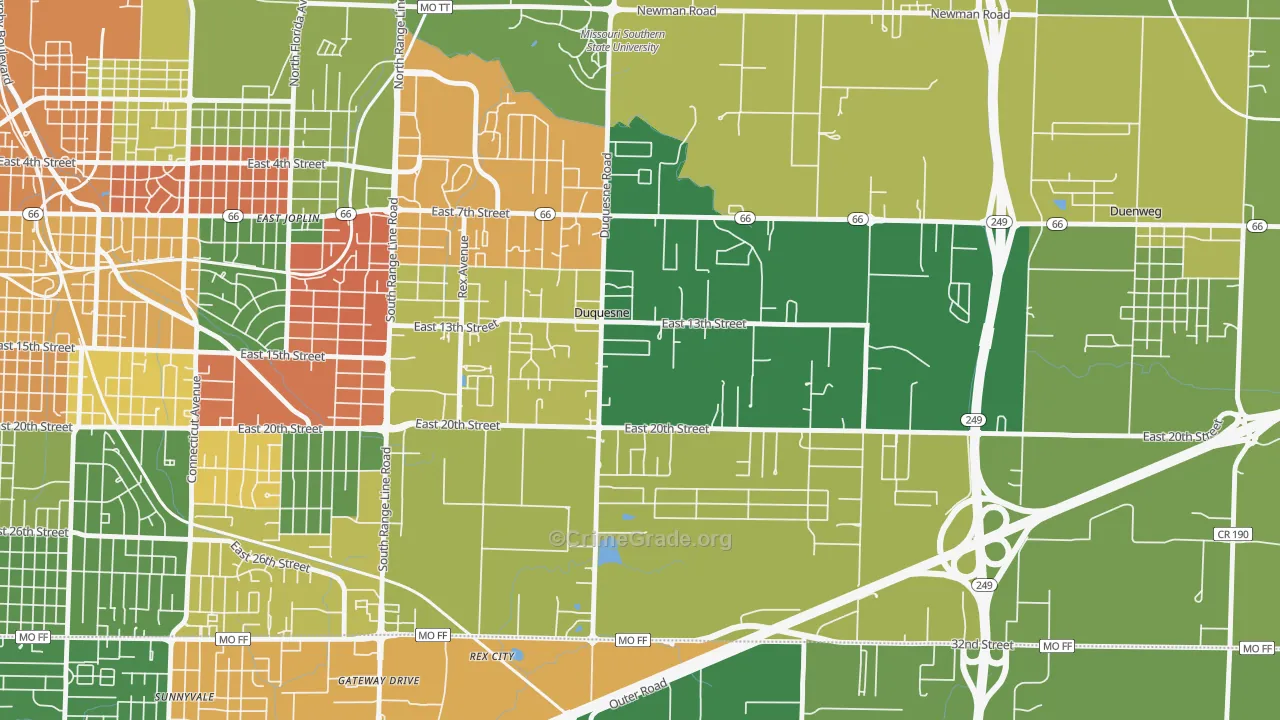 Duquesne, MO Map of Robbery Rates