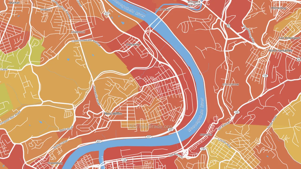 Duquesne, PA Map of Robbery Rates