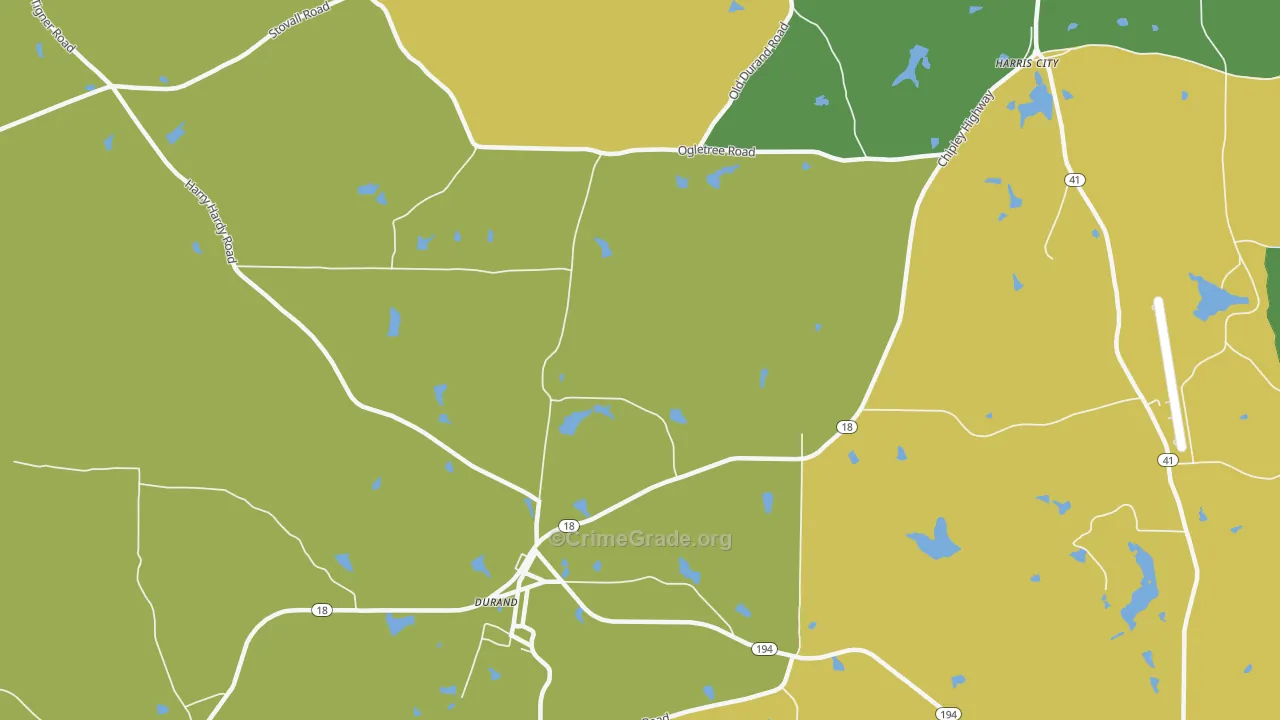 Durand, GA Map of Robbery Rates