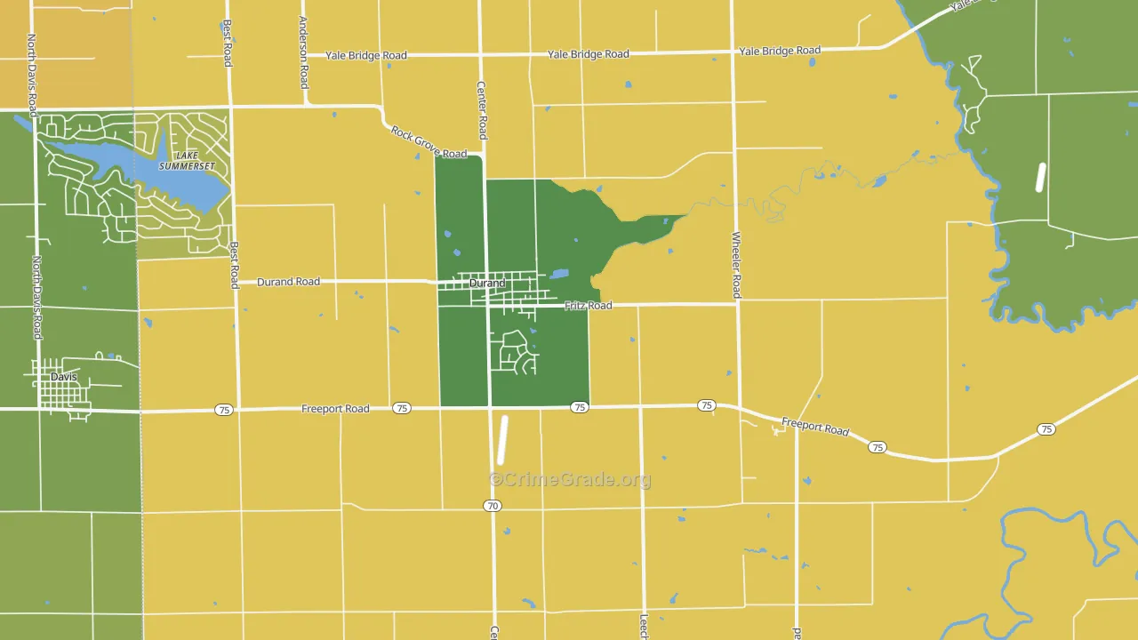 Durand, IL Map of Robbery Rates