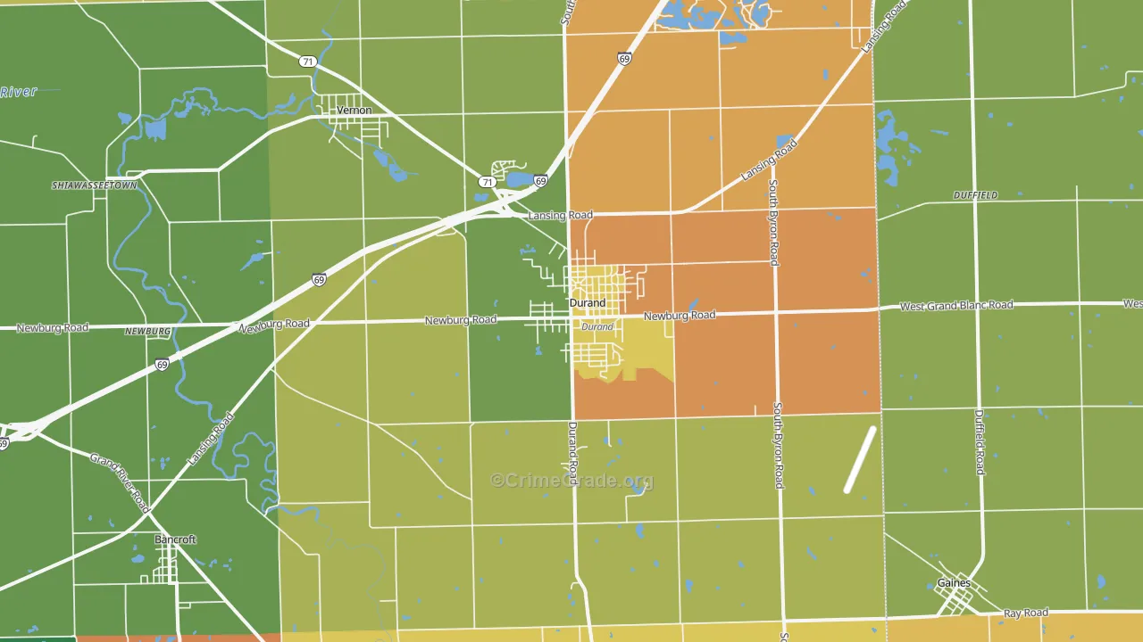 Durand, MI Map of Robbery Rates