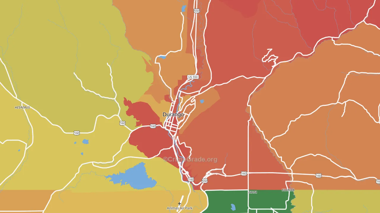 Durango, CO Map of Robbery Rates