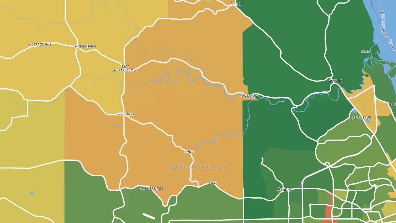 Durango, IA Map of Robbery Rates