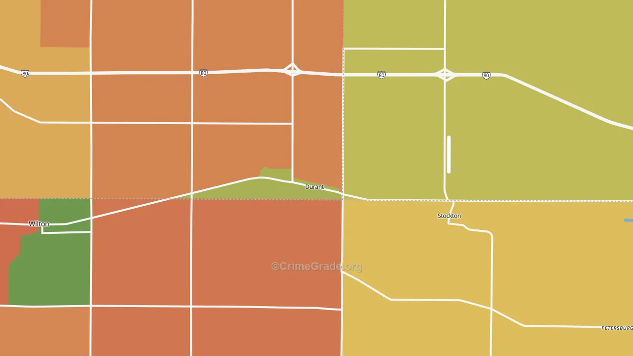 Durant, IA Map of Robbery Rates