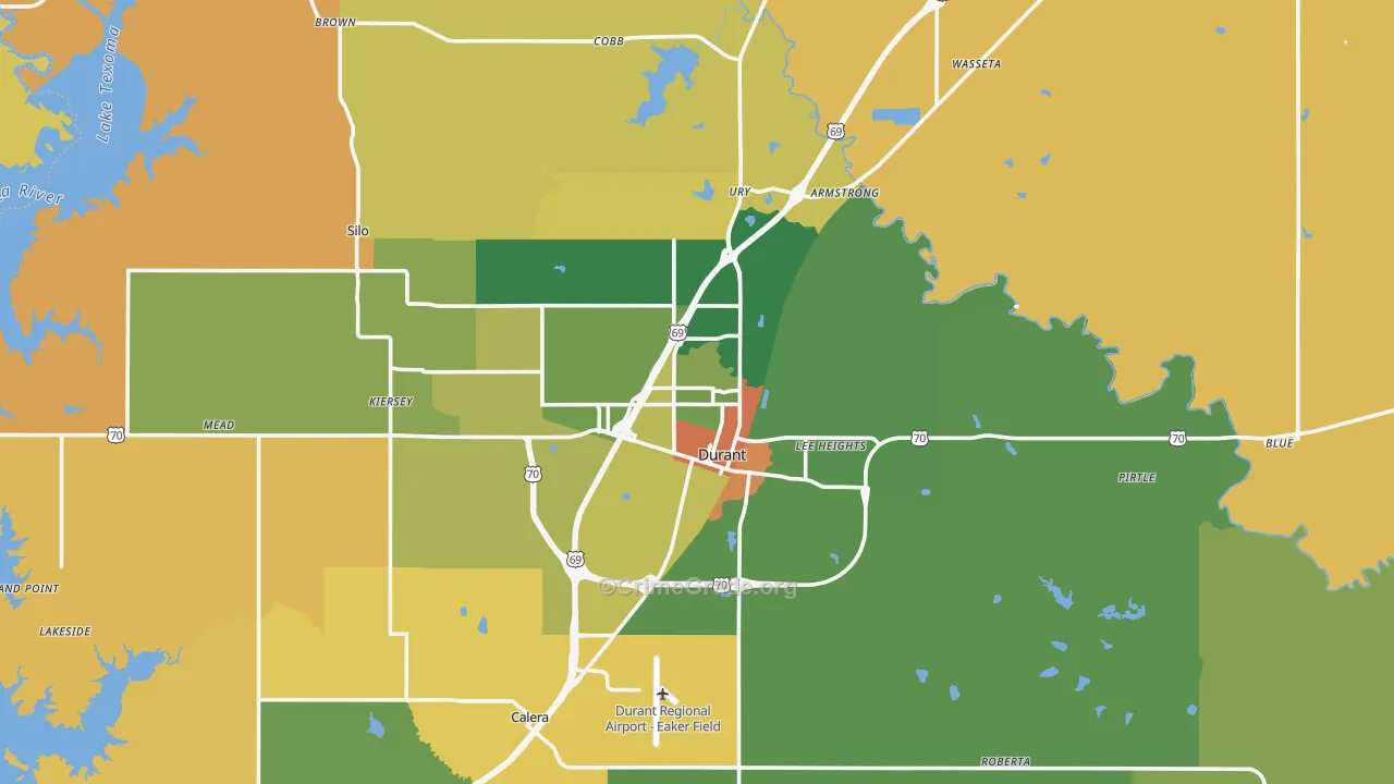Durant, OK Map of Robbery Rates