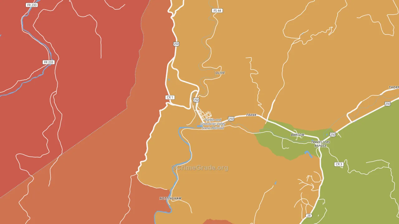 Durbin, WV Map of Robbery Rates