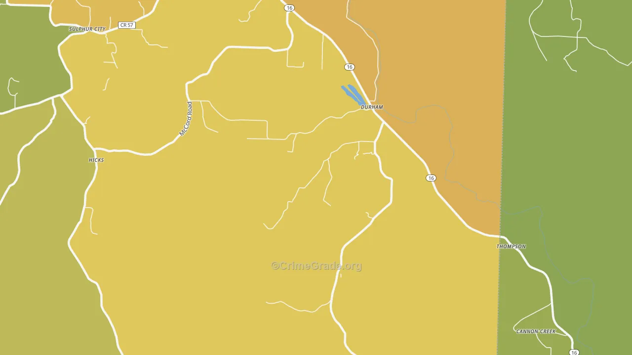 Durham, AR Map of Robbery Rates