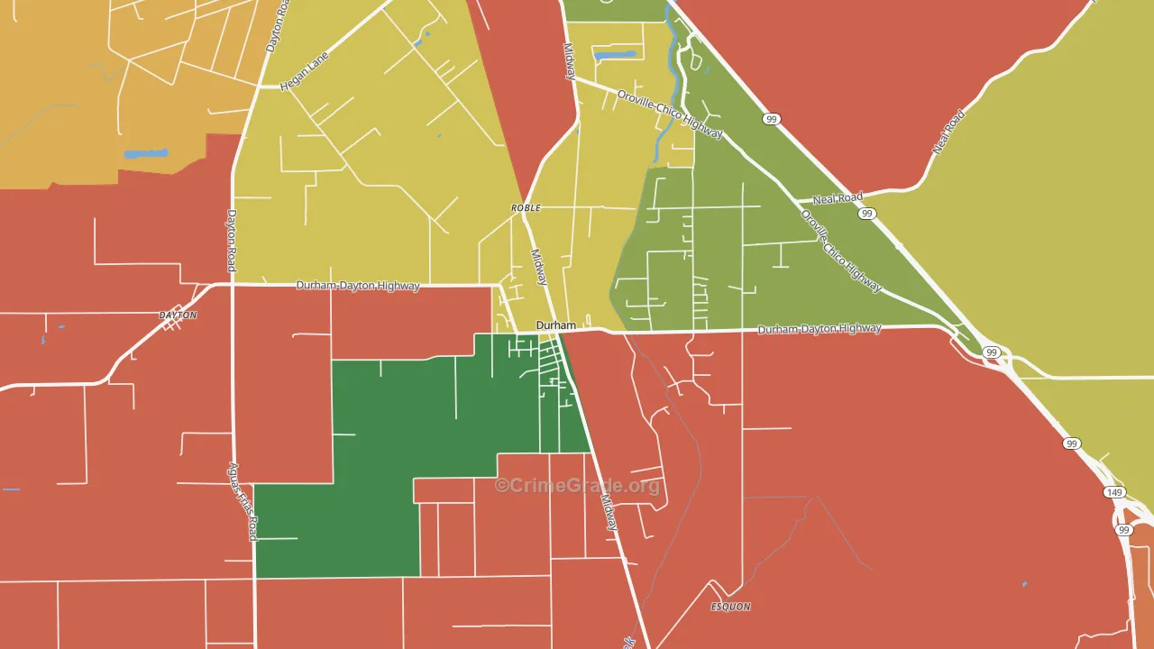 Durham, CA Map of Robbery Rates