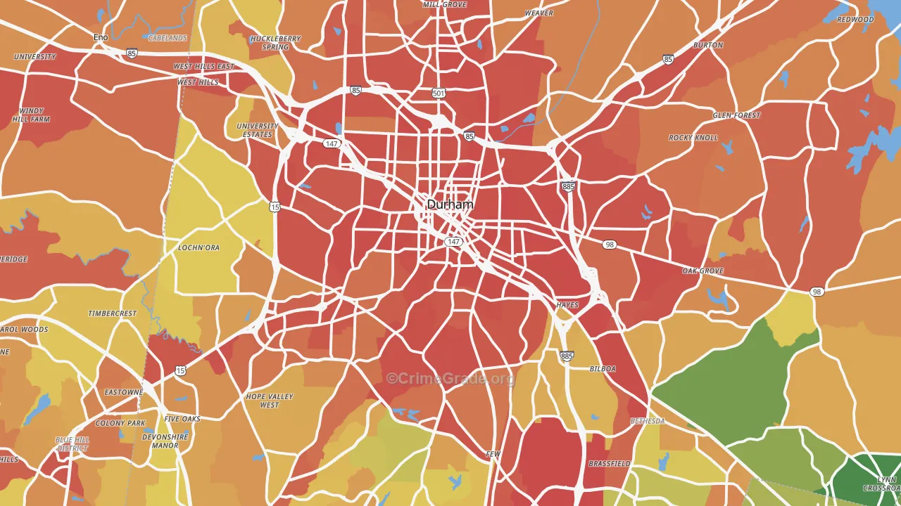 Durham County, NC Map of Robbery Rates