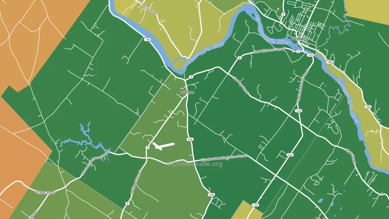 Durham, ME Map of Robbery Rates