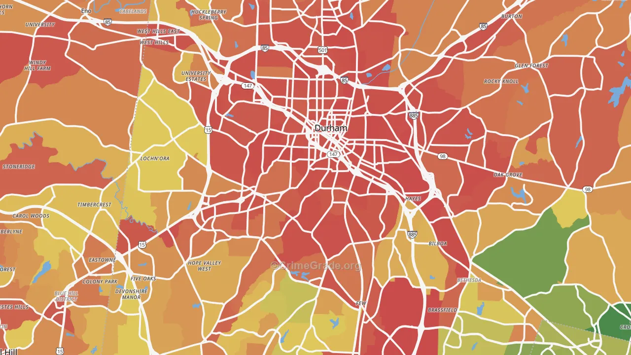 Durham, NC Map of Robbery Rates