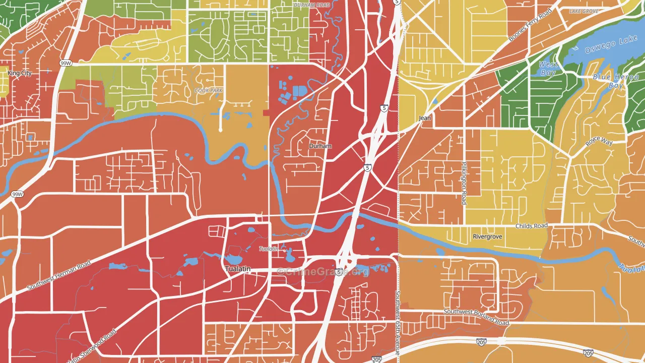 Durham, OR Map of Robbery Rates