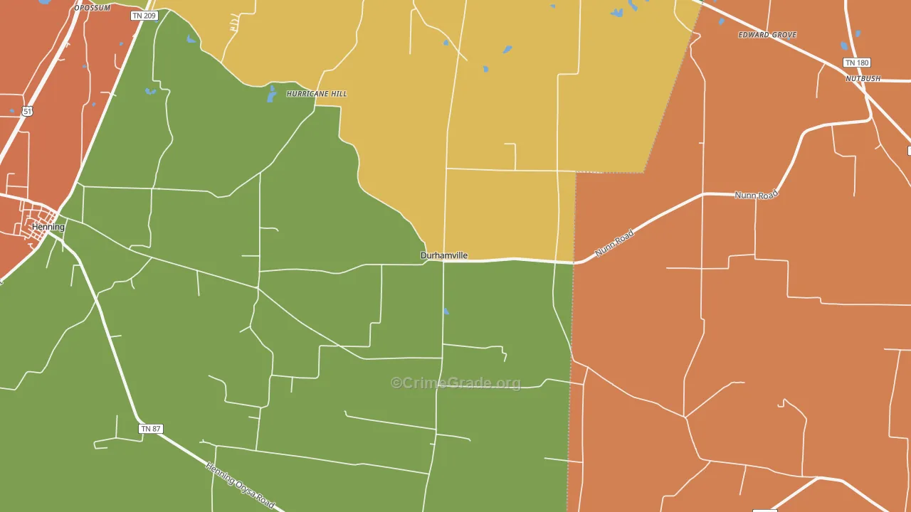 Durhamville, TN Map of Robbery Rates