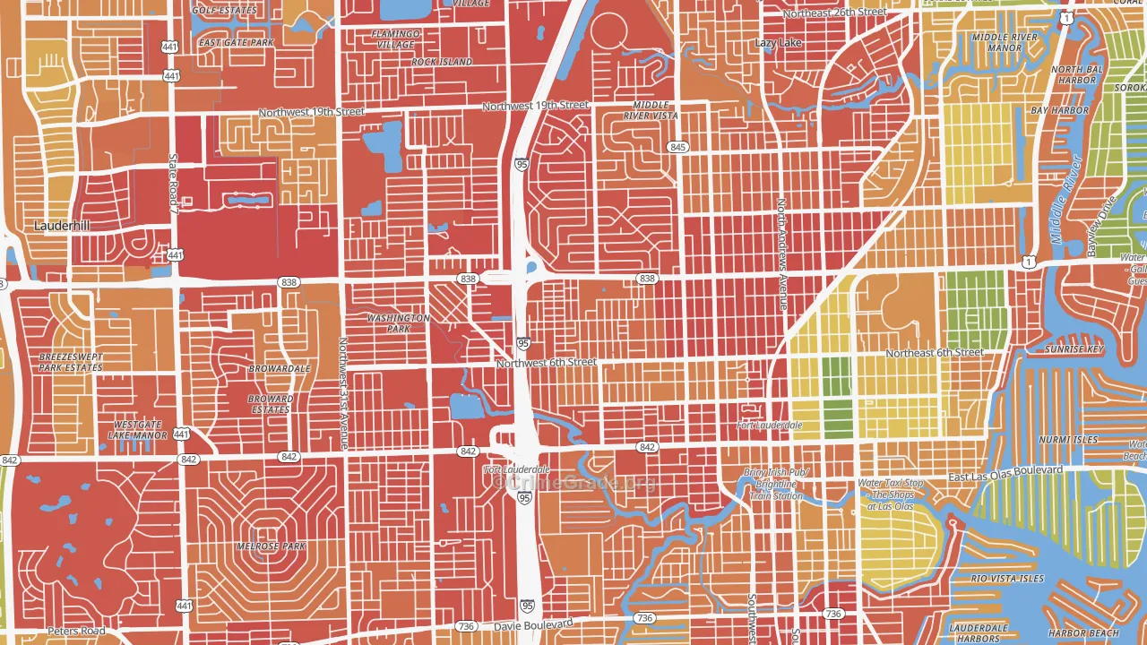 Durrs Homeowners, Fort Lauderdale, FL Map of Robbery Rates