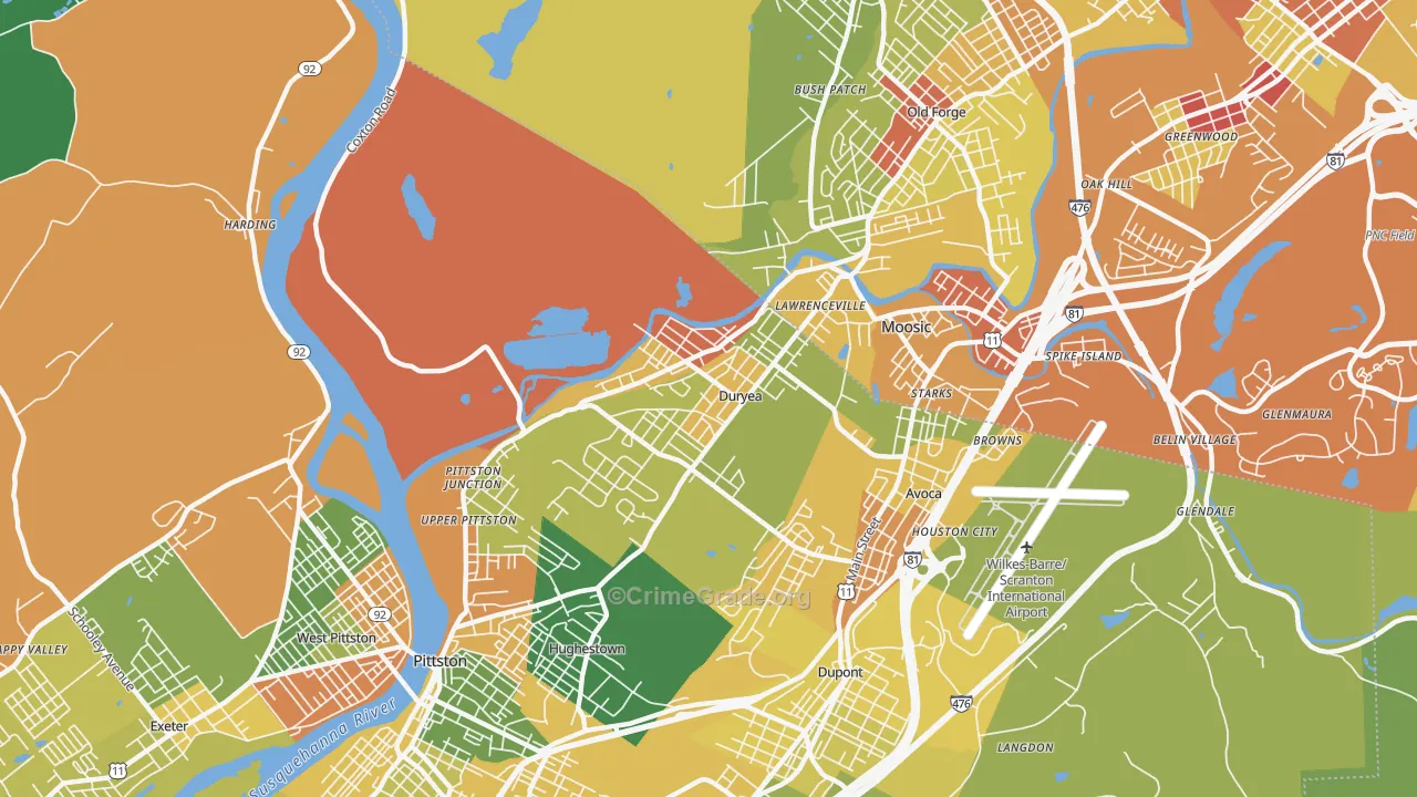 Duryea, PA Map of Robbery Rates