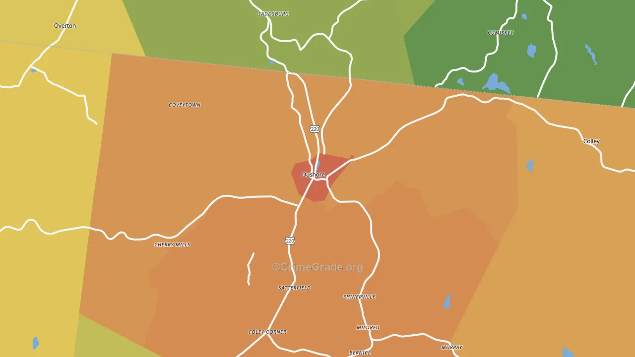 Dushore, PA Map of Robbery Rates