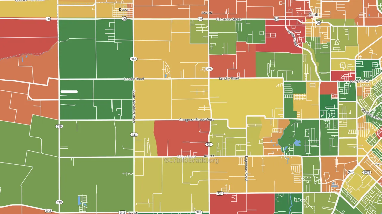 Duson, LA Map of Robbery Rates