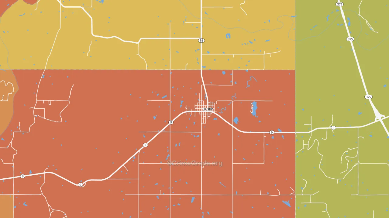 Dustin, OK Map of Robbery Rates