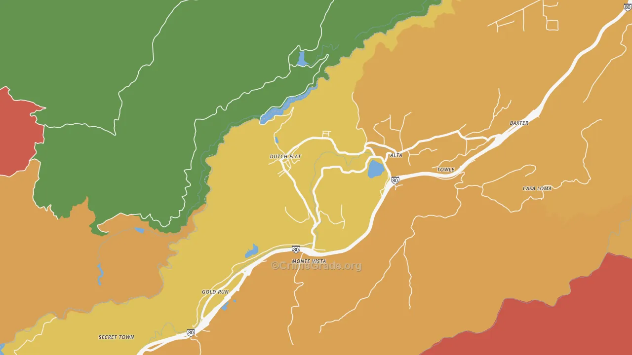 Dutch Flat, CA Map of Robbery Rates