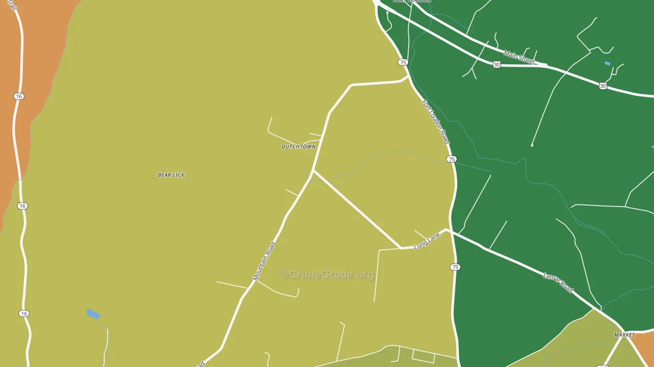 Dutchtown, PA Map of Robbery Rates