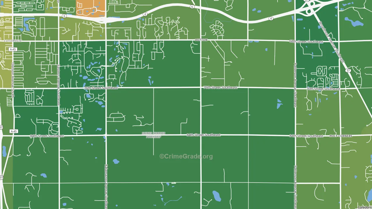 Dutton, MI Map of Robbery Rates