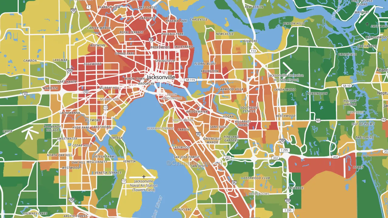 Duval County, FL Map of Robbery Rates