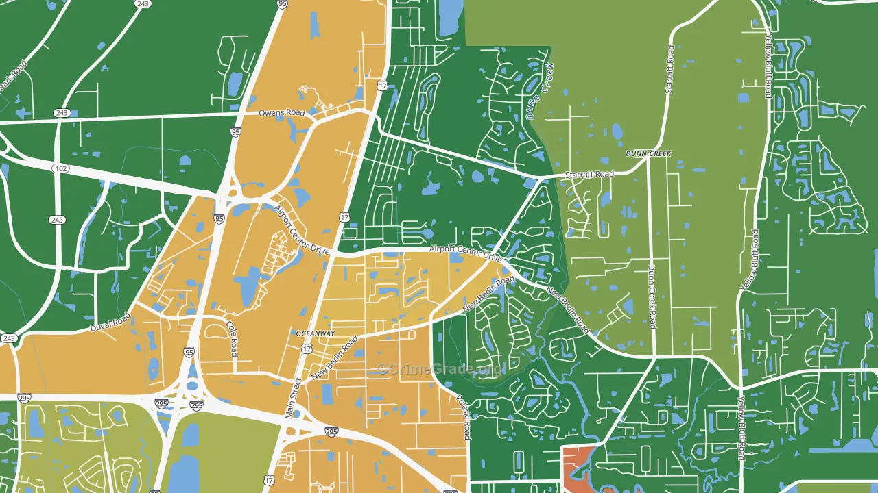Duval, Jacksonville, FL Map of Robbery Rates